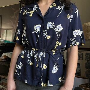 Sag Harbor Navy Floral Blouse